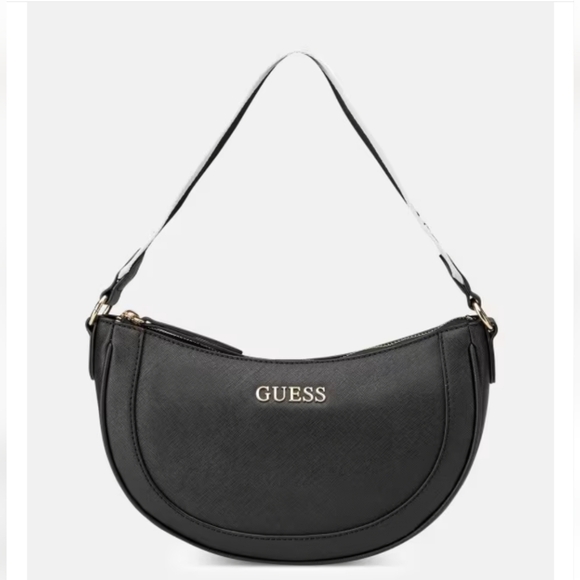 GUESS Norwood Mini Zip Black and White Shoulder Bag Halfmoon Purse nwt - Picture 1 of 13